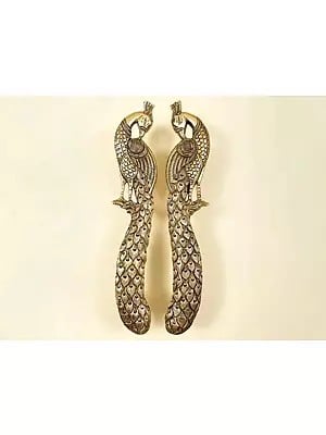 9" Brass Pair of Peacock Design Door Handles