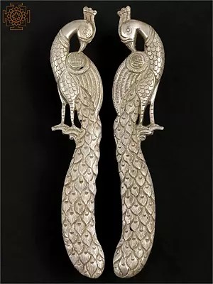 9" Brass Pair of Peacock Design Door Handles
