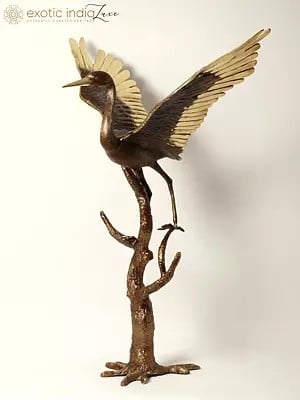 46" Large Brass Heron Sculpture | Home Decor