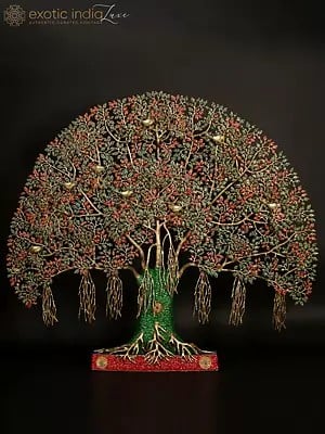 57" Large Size Tree of Life with Chirping Birds | Brass with Inlay Work