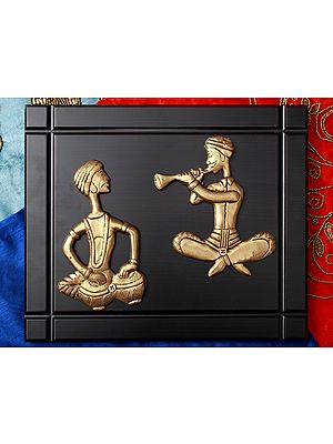 11" Brass Two Musicians Wall Hanging with Wooden Frame
