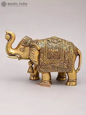 Brass Elephant Statue for Home Decor | Intricately Carved Table Accent