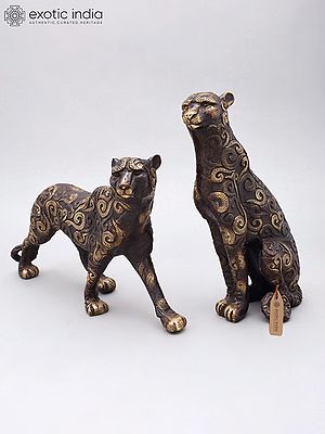 14" Brass Pair of Tigers - Majestic Animal Figurines
