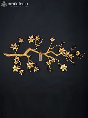 Decorative Brass Wall Art: Tree Branch with Flowers and Buds
