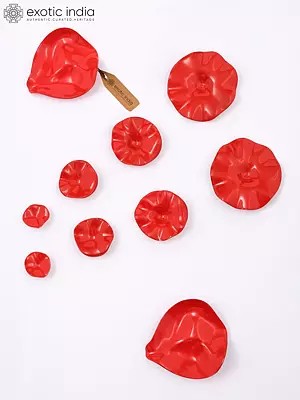 Hand-Painted Red Floral Petal Brass Wall Art Set (10 Pieces)