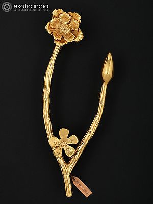 11" Designer Brass Door Handle with Floral Branch