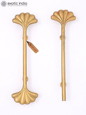 18" Pair of Designer Brass Door Handles with Leaf Motif