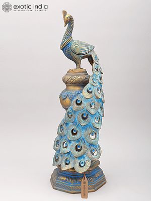 19" Decorative Brass Peacock Statue