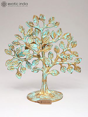 Handcrafted Brass Tree Sculpture with Turquoise Accents