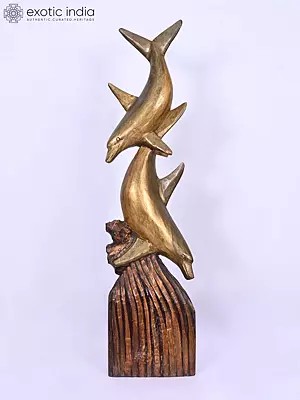 30" A Couple Wooden Dolphin Statue | Home Decor | Handmade Indian Art