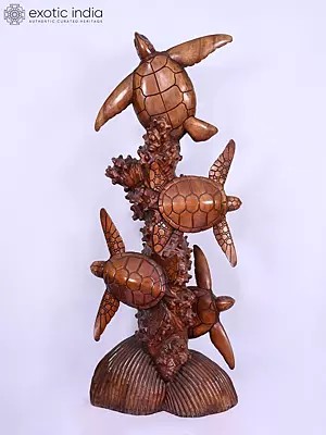 40" Wooden Turtles Statue | Home Decor | Handmade Indian Art