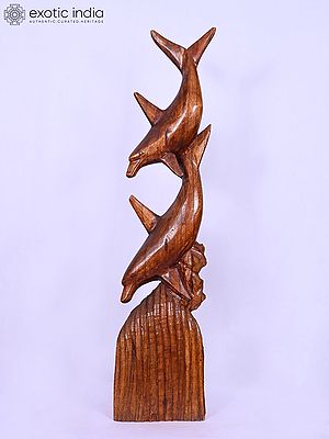 32" A Couple Dolphin Wooden Statue | Home Decor | Handmade Indian Art