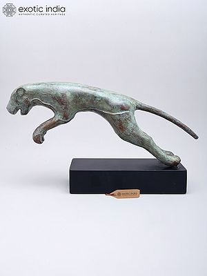 9" Decorative Brass Jaguar on Wood Base | Table Decor