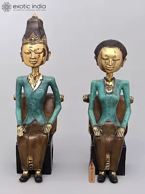 Brass Royal Couple Statues: King and Queen of Indonesia