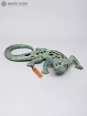 Openwork Brass Gecko Sculpture with Patina Finish