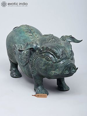 19" Decorative Pig Statue in Brass | Home Decor