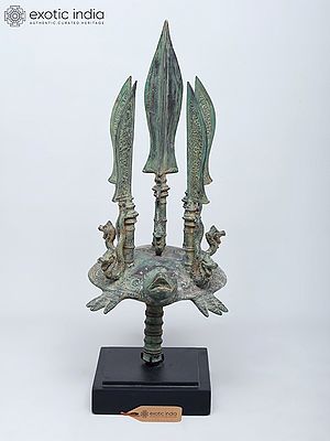 29" Indonesian Weapon with Nagas on Tortoise | Brass Statue on Wood Base