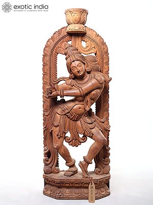 Wooden Temple Sculpture: Devangana in Tribhanga Pose