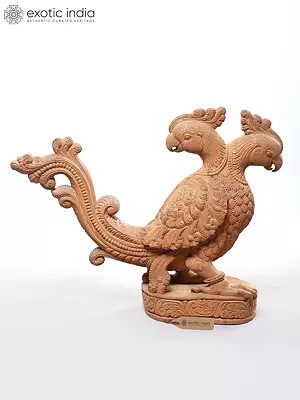 21" Hand-Carved Two-Headed Wooden Parrot Statue