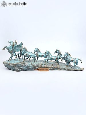 36" Large Brass Seven Running Horses | Home Decor Statue