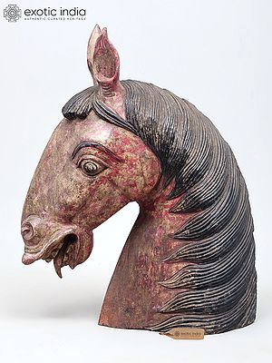 17" Wood Carved Decorative Horse Head Sculpture