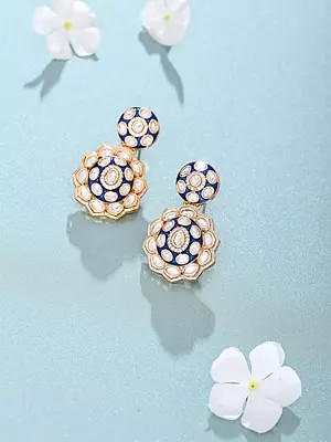 Meenakari Floral Dangle Earrings with Polki Stones