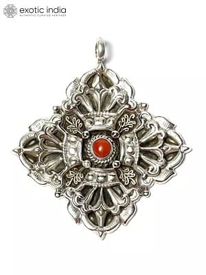 Sterling Silver Double Dorje Pendant with Coral