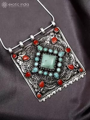 Tibetan Filigree Pendant with Turquoise and Coral
