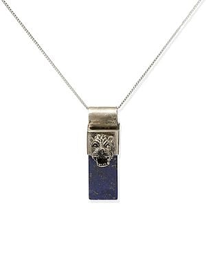 Lion Face Sterling Silver Pendant with Lapis Lazuli