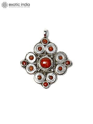 Sterling Silver Pendant with Round Cut Coral