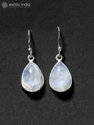 Rainbow Moonstone Hook Earrings | Sterling Silver Jewelry