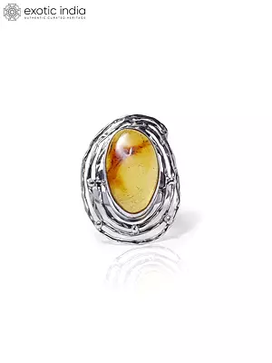 Oval Amber Sterling Silver Ring