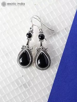 Black Onyx Hook Earrings | Sterling Silver Jewelry