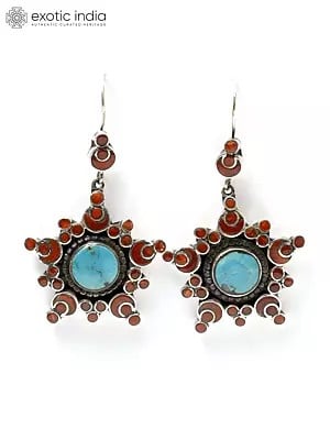 Sterling Silver Earrings with Persian Turquoise and Coral