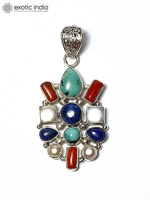 Multi-Gemstone Pendant (Coral, Turquoise, Lapis Lazuli and Pearl)