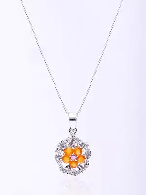 Delicate Sterling Silver Flower Pendant with Sparkling Stones