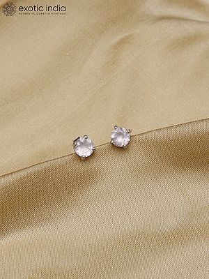 Round Shape Sterling Silver Stud Earrings with Faceted Gemstone