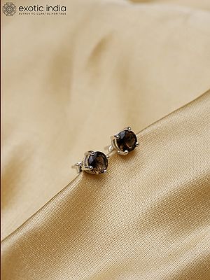 Round Shape Sterling Silver Stud Earrings with Faceted Gemstone