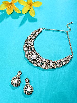 Kundan Polki Necklace Set with Green Enamel Earrings