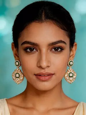 Polki Stone Studded Floral Design Drop Earrings