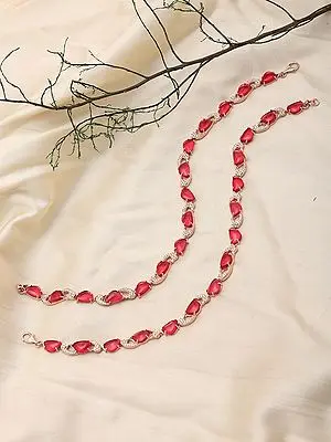 Peacock Design Sterling Silver Anklet with Rose Pink Stones (Pair)