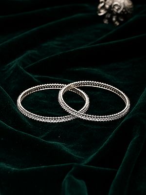 Stone Studded Sterling Silver Bangles (Pair)
