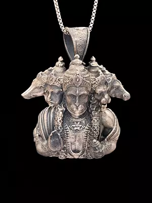 Panchmukhi Hanuman Antique Finish Sterling Silver Pendant