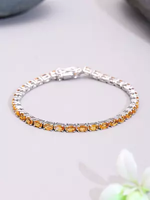 Sterling Silver Tennis Bracelet with Certified Natural Citrine Gemstones