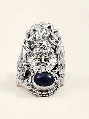 Sterling Silver Dragon Ring with Lapis Lazuli