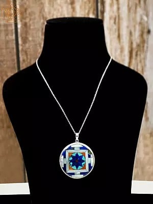 Gemstone Parquetry (Mandala) Pendant (Lapis Lazuli, Shell, Turquoise and Coral)