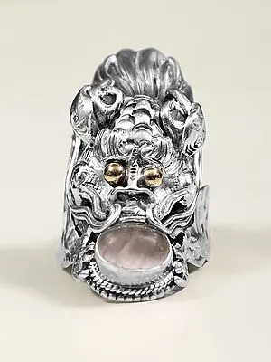 Dragon Ring with Oval Shape Rose Quartz Gemstone