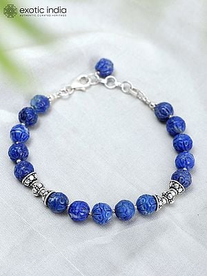 Carved Lapis lazuli Beaded Bracelet