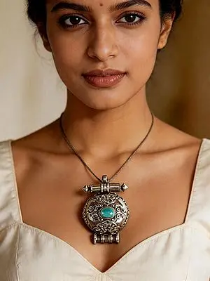 Sterling Silver Turquoise Tibetan Gau Box Pendant