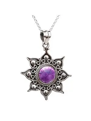 Star Shaped Sterling Silver Pendant Studded with Precious Gemstone